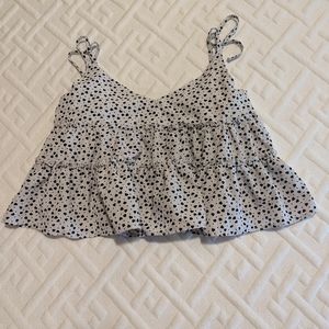 Ruffly white cropped tank top with hearts thrifted